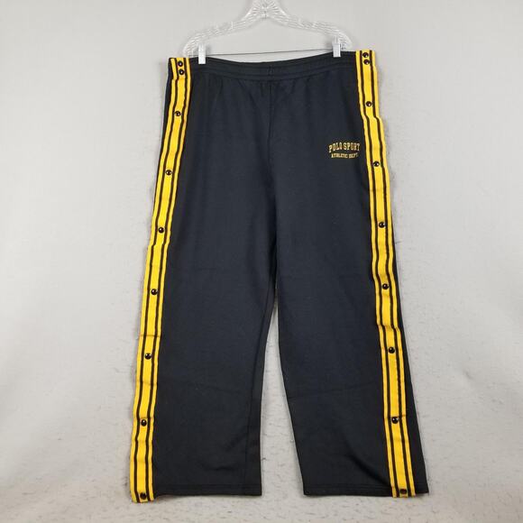 Polo Sport Ralph Lauren Pants Mens 2XL Black Yellow Snap Side Tearaway Track